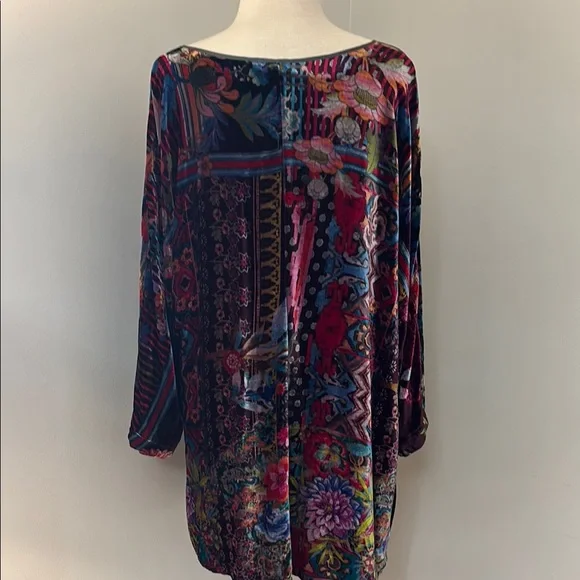 Johnny Was Velvet Floral Tunic featuring a blend of rayon and silk - Picture 2 of 7
